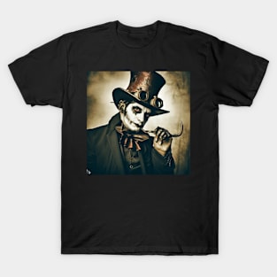 Steam Punk Devilish Man wearing Top Hat and Goggles T-Shirt